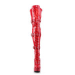 Overknee Plateau Schnürstiefel mit Schnallen, rot Lack, mit 13 cm Blockabsatz und 4 cm Plateau von Pleaser USA.