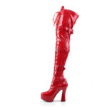 Overknee Plateau Schnürstiefel mit Schnallen, rot Lack, mit 13 cm Blockabsatz und 4 cm Plateau von Pleaser USA.