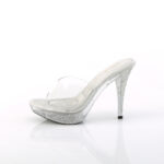 Durchsichtige High Heel Pantolette mit strassbesetztem Plateau und Absatz von Pleaser, 11,5 cm Absatz, 2,5 cm Plateau
