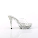Durchsichtige High Heel Pantolette mit strassbesetztem Plateau und Absatz von Pleaser, 11,5 cm Absatz, 2,5 cm Plateau