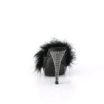 Schwarze Pantolette mit Marabu Federn und strassbesetztem Plateau und Absatz, Kollektion Fabulicious by Pleaser USA, 11,5 cm High Heel Absatz, 2,5 cm Plateau.