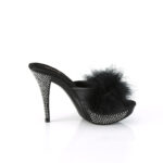 Schwarze Pantolette mit Marabu Federn und strassbesetztem Plateau und Absatz, Kollektion Fabulicious by Pleaser USA, 11,5 cm High Heel Absatz, 2,5 cm Plateau.