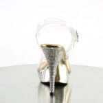 High-Heel Sandalette mit strassbesetztem, goldfarbenem Chrom Plateau und Absatz, Kollektion Fabulicious by Pleaser, 11,5 cm Absatz, 2,5 cm Plateau.