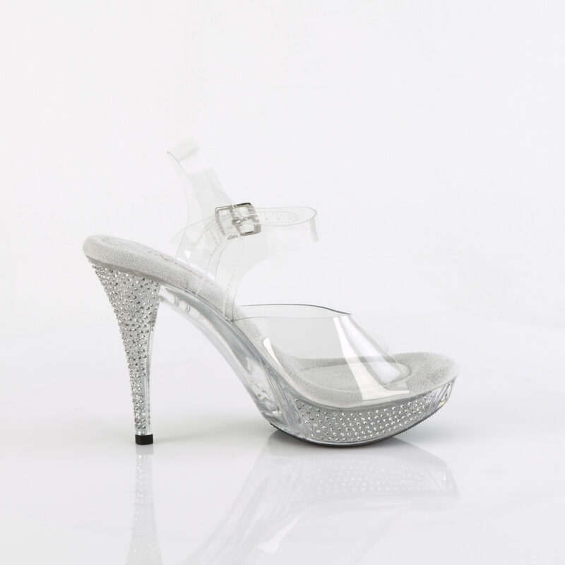 Durchsichtige High-Heel Sandalette mit strassbesetztem Plateau und Absatz, von Fabulicious by Pleaser, 11,5 cm Absatz, 2,5 cm Plateau.