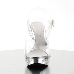 High-Heel Sandalette mit strassbesetztem, silberfarbenem Chrom Plateau und Absatz, von Fabulicious by Pleaser, 11,5 cm Absatz, 2,5 cm Plateau.