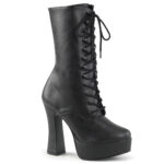 Plateau Stiefelette schwarz Kunstleder mit Schnürung, 13 cm Blockabsatz und 4 cm Plateau von Pleaser USA.