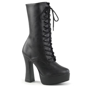 Plateau Stiefelette schwarz Kunstleder mit Schnürung, 13 cm Blockabsatz und 4 cm Plateau von Pleaser USA.