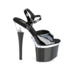 Schwarz-klare Plateau Sandalette mit 17,5 cm Ansatz, 7,5 cm Plateau und weichgepolsterter Lederinnensohle von Pleaser USA.