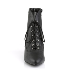Schwarze Stiefelette mit Schnürung, Reißverschluss und 5 cm Blockabsatz in Kunstleder von Pleaser USA.