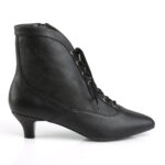 Schwarze Stiefelette mit Schnürung, Reißverschluss und 5 cm Blockabsatz in Kunstleder von Pleaser USA.
