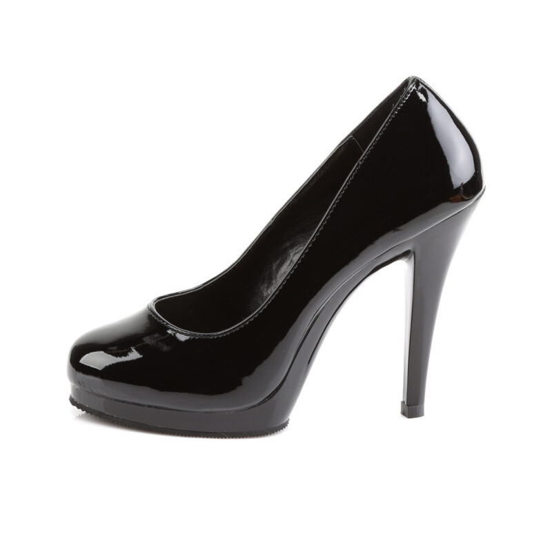 Schwarze Mini Plateau Lack Pumps mit 11,5 cm Absatz und 1 cm Plateau von Pleaser.