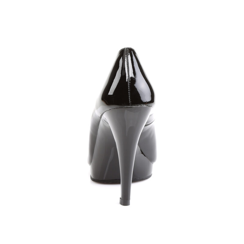 Schwarze Mini Plateau Lack Pumps mit 11,5 cm Absatz und 1 cm Plateau von Pleaser.