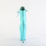 Stiefelette in aqua Lack mit Schnürung, 20 cm hohem Absatz und 10 cm Plateau von Pleaser.