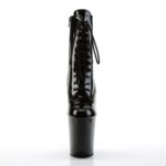 Stiefelette in schwarz Lack mit Schnürung, 20 cm hohem Absatz und 10 cm Plateau von Pleaser.