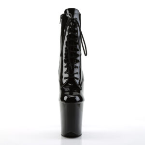 Stiefelette in schwarz Lack mit Schnürung, 20 cm hohem Absatz und 10 cm Plateau von Pleaser.