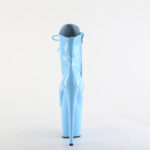 Stiefelette in hellblau Lack mit Schnürung, 20 cm hohem Absatz und 10 cm Plateau von Pleaser.