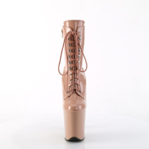 Stiefelette in blush Lack mit Schnürung, 20 cm hohem Absatz und 10 cm Plateau von Pleaser.