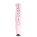 Stiefelette in baby pink Lack mit Schnürung, 20 cm hohem Absatz und 10 cm Plateau von Pleaser.