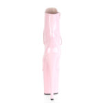 Stiefelette in baby pink Lack mit Schnürung, 20 cm hohem Absatz und 10 cm Plateau von Pleaser.