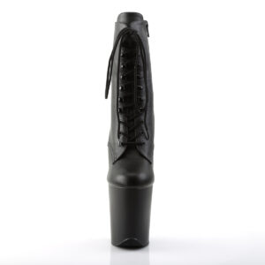 Stiefelette in schwarz Kunstleder mit Schnürung, 20 cm hohem Absatz und 10 cm Plateau von Pleaser.
