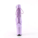 Stiefelette in lavendel Lack mit Schnürung, 20 cm hohem Absatz und 10 cm Plateau von Pleaser.