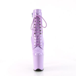 Stiefelette in lavendel Lack mit Schnürung, 20 cm hohem Absatz und 10 cm Plateau von Pleaser.