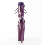 Stiefelette in lila Lack mit Schnürung, 20 cm hohem Absatz und 10 cm Plateau von Pleaser.