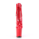 Stiefelette in rot Lack mit Schnürung, 20 cm hohem Absatz und 10 cm Plateau von Pleaser.