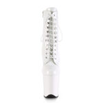 Stiefelette in weiss Lack mit Schnürung, 20 cm hohem Absatz und 10 cm Plateau von Pleaser.