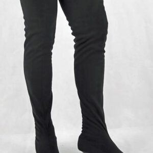 Overknee Stiefel schrittlang mit 7 cm Stiletto Absatz, schwarz Stretchvelour von Miceli-Made in Italy.