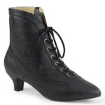 Schwarze Stiefelette mit Schnürung, Reißverschluss und 5 cm Blockabsatz in Kunstleder von Pleaser USA.