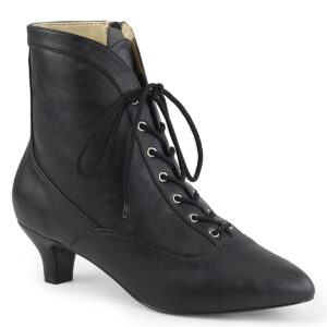 Schwarze Stiefelette mit Schnürung, Reißverschluss und 5 cm Blockabsatz in Kunstleder von Pleaser USA.