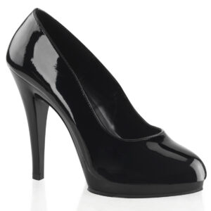 Schwarze Mini Plateau Lack Pumps mit 11,5 cm Absatz und 1 cm Plateau von Pleaser.