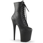 Stiefelette in schwarz Kunstleder mit Schnürung, 20 cm hohem Absatz und 10 cm Plateau von Pleaser.