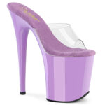 Durchsichtige Pantolette mit lavendelfarbigem Plateau von Pleaser, 20 cm Absatz, 10 cm Plateau.
