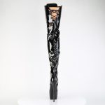 Schwarze Crotch High Heel Lackstiefel mit Plateau und Schnürung