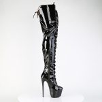 Schwarze Crotch High Heel Lackstiefel mit Plateau und Schnürung