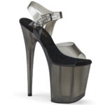 FLAMINGO-808N-T Riemchen Sandalette mit Plateau smoke getönt von Pleaser, 20 cm Absatz, 10 cm Plateau. Obermaterial TPU Kunststoff von Pleaser mit weichgepolsterter schwarzer Lederinnensohle.