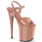 Flamingo-809 Klassische Riemchen Sandalette blush Lack mit 20 cm High Heel Absatz und 10 cm Plateau von Pleaser.