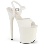 Flamingo-809 Klassische Riemchen Sandalette in off-white Kunstleder PU mit 20 cm High Heel Absatz und 10 cm Plateau von Pleaser.