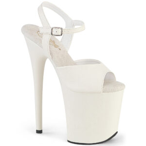 Flamingo-809 Klassische Riemchen Sandalette in off-white Kunstleder PU mit 20 cm High Heel Absatz und 10 cm Plateau von Pleaser.