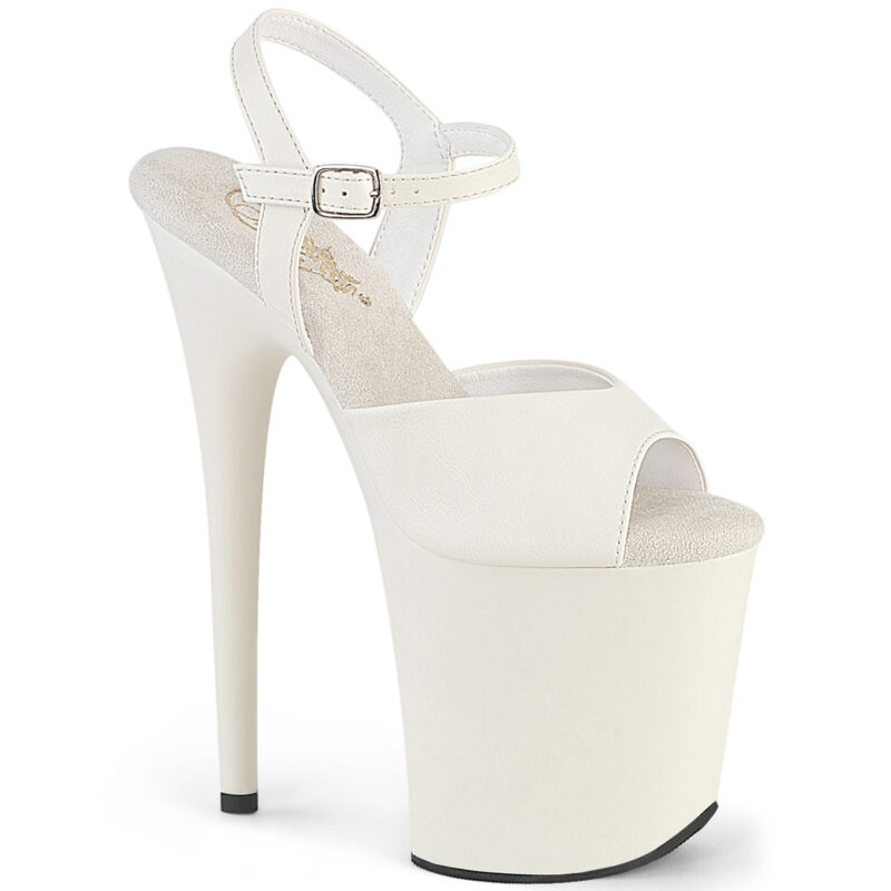 Flamingo-809 Klassische Riemchen Sandalette in off-white Kunstleder PU mit 20 cm High Heel Absatz und 10 cm Plateau von Pleaser.