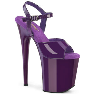 Flamingo-809 Klassische Riemchen Sandalette lila Lack mit 20 cm High Heel Absatz und 10 cm Plateau von Pleaser.