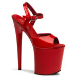 Flamingo-809 Klassische Riemchen Sandalette rot Lack mit 20 cm High Heel Absatz und 10 cm Plateau von Pleaser.