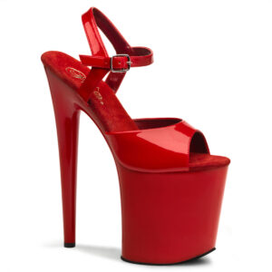 Flamingo-809 Klassische Riemchen Sandalette rot Lack mit 20 cm High Heel Absatz und 10 cm Plateau von Pleaser.