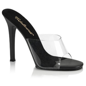 GALA-01 Durchsichtige High Heel Pantolette mit schwarzer gepolsterter Innensohle aus der Kollektion Fabulicious von Pleaser USA und 11 cm Stiletto Absatz.