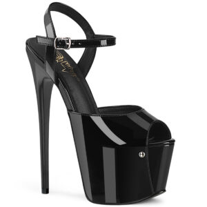 Jubilant-09 Klassische Riemchen Sandalette schwarz Lack mit 17,5 cm High Heel Absatz und 7,5 cm Plateau von Pleaser.
