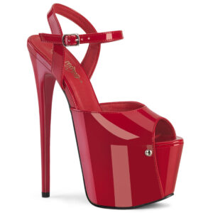 Jubilant-09 Klassische Riemchen Sandalette rot Lack mit 17,5 cm High Heel Absatz und 7,5 cm Plateau von Pleaser.