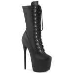 Jubilant-1048 High Heels Plateau Stiefelette in schwarz Kunstleder mit genieteten Schlaufen für die Schnürung von Pleaser USA. 17,5 cm Absatz, 7,5 cm Plateau.