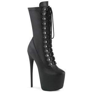 Jubilant-1048 High Heels Plateau Stiefelette in schwarz Kunstleder mit genieteten Schlaufen für die Schnürung von Pleaser USA. 17,5 cm Absatz, 7,5 cm Plateau.